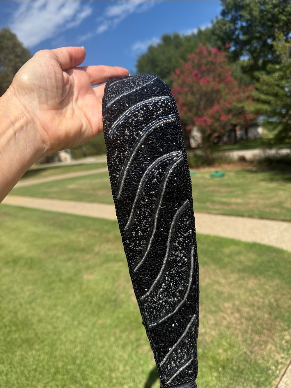 1980s Magid Belt, Black & Silver Beaded Cummerbund Belt-Adjustable